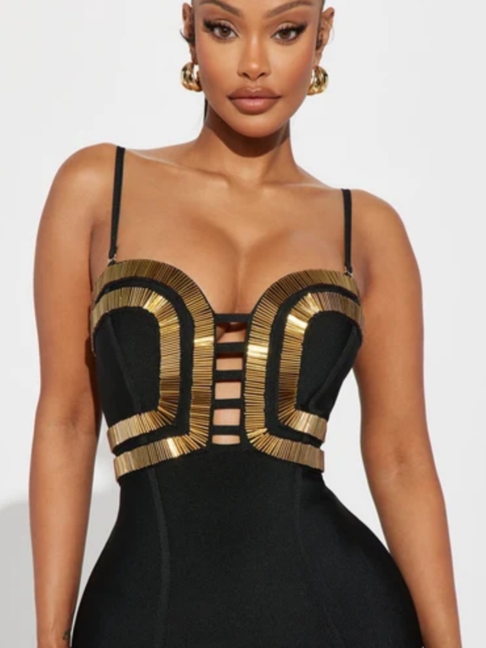 Fashion Nova Black & Gold Embellished Mini Dress – Size M